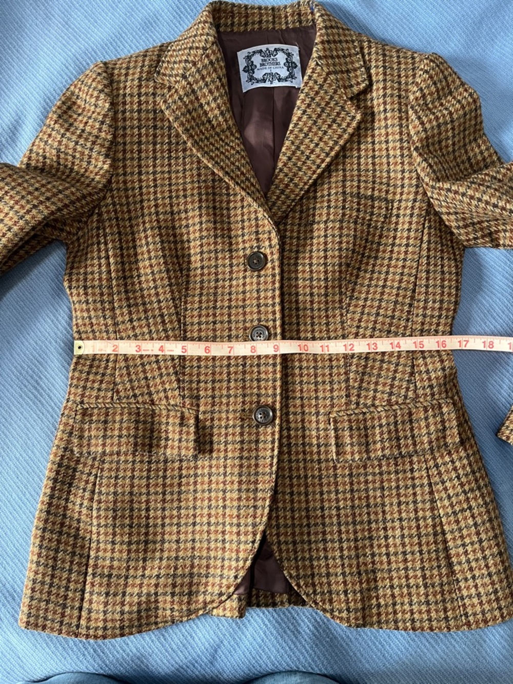 Brooks Brothers Brown Wool Houndstooth Blazer With Elbow Patches - Picture 13 of 15